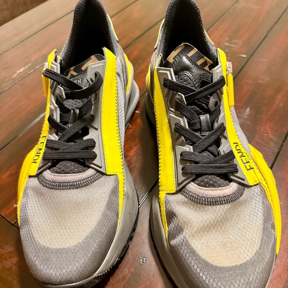 MENS FENDI FLOW SNEAKERS SIZE 11 GRAY AND YELLOW
